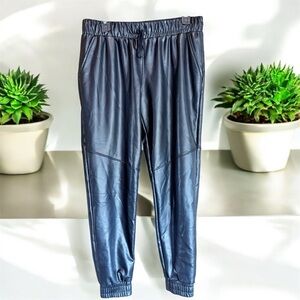 LAmade Black Faux Leather Jogger Pants elastic tie waist pockets medium